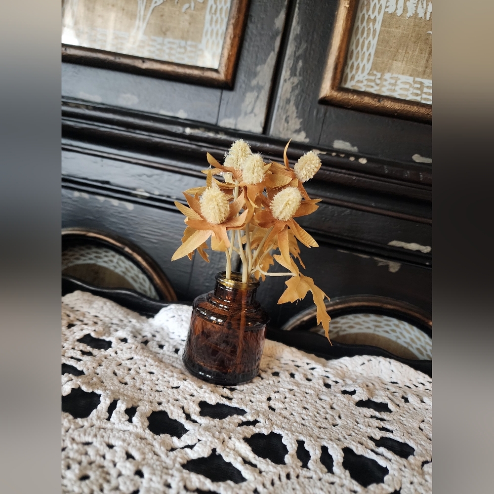 Amber Glass Vase with Dried Floral Arrangement